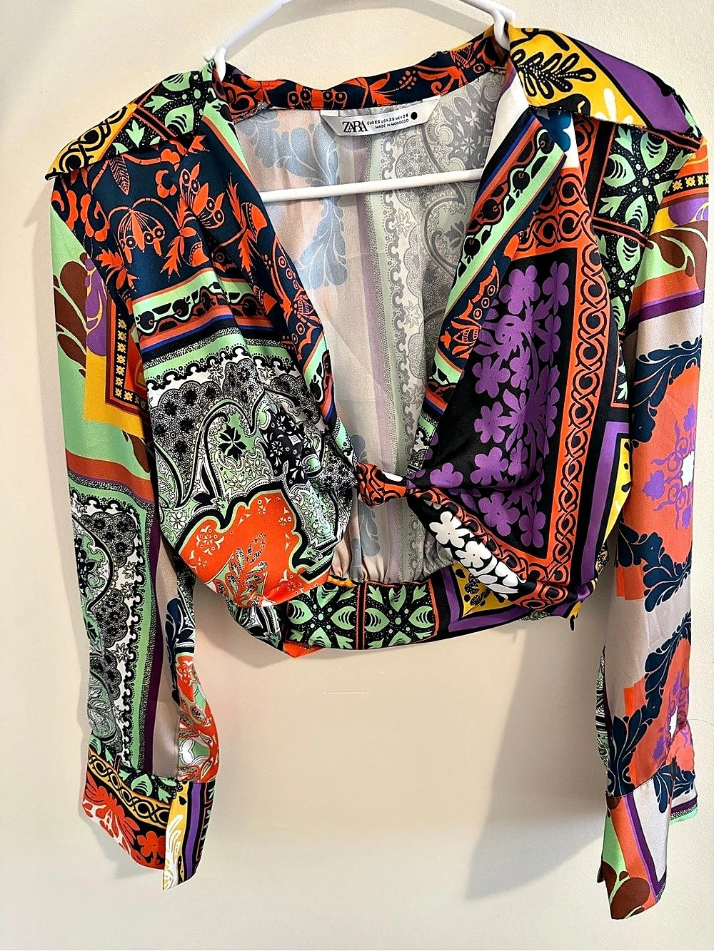 Zara Printed Knot Crop Top Multicolor